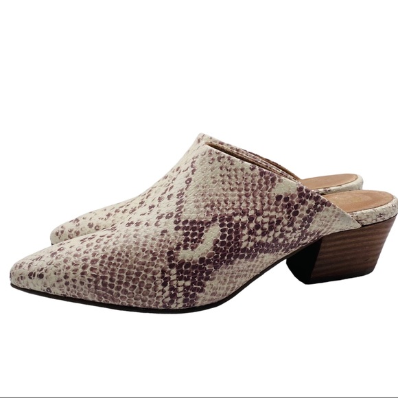 Anthro Seychelles Rendevous Leather Snake Print Block Heel Slip On Mules Size 9 - Picture 2 of 11